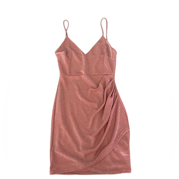 GLARE Coral‎ Gold Sparkly Party Mini Dress Size Medium - Picture 3 of 7